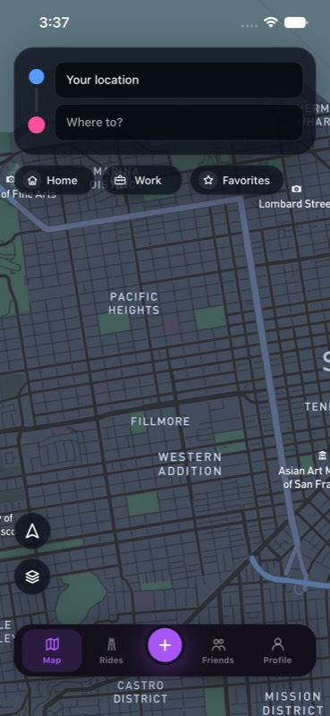 PackDrive map and route planning screen